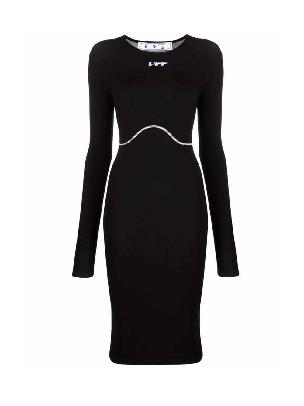 Off-White Black Long-Sleeve Logo Bodycon Dress with Contrast Stitch